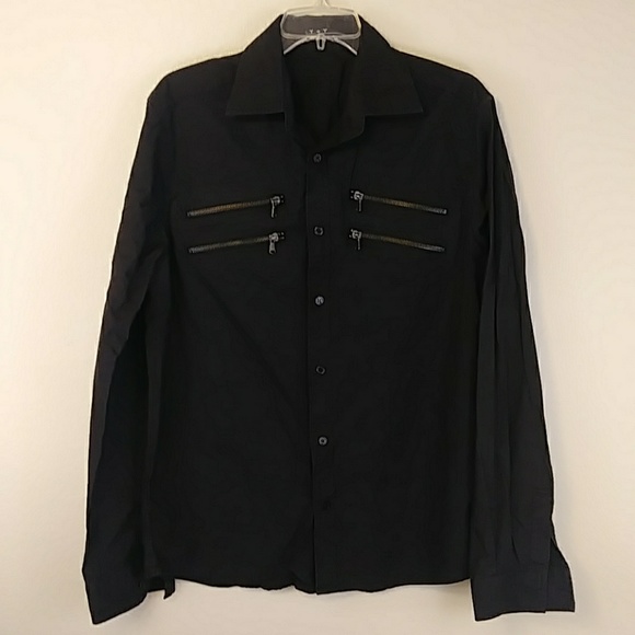 Y + Y Other - [Y+Y] Black Zipper Front Button Up Shirt Small